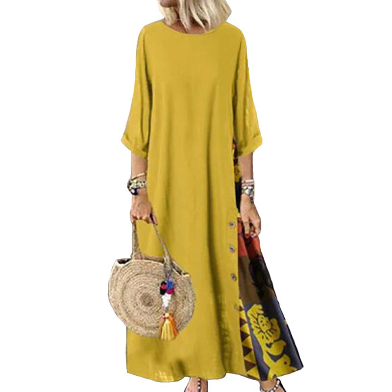 Contrast 3/4 Sleeve Dress