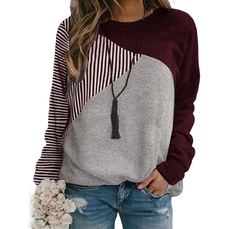 Striped Colorblock Crew Neck Sweatshirt