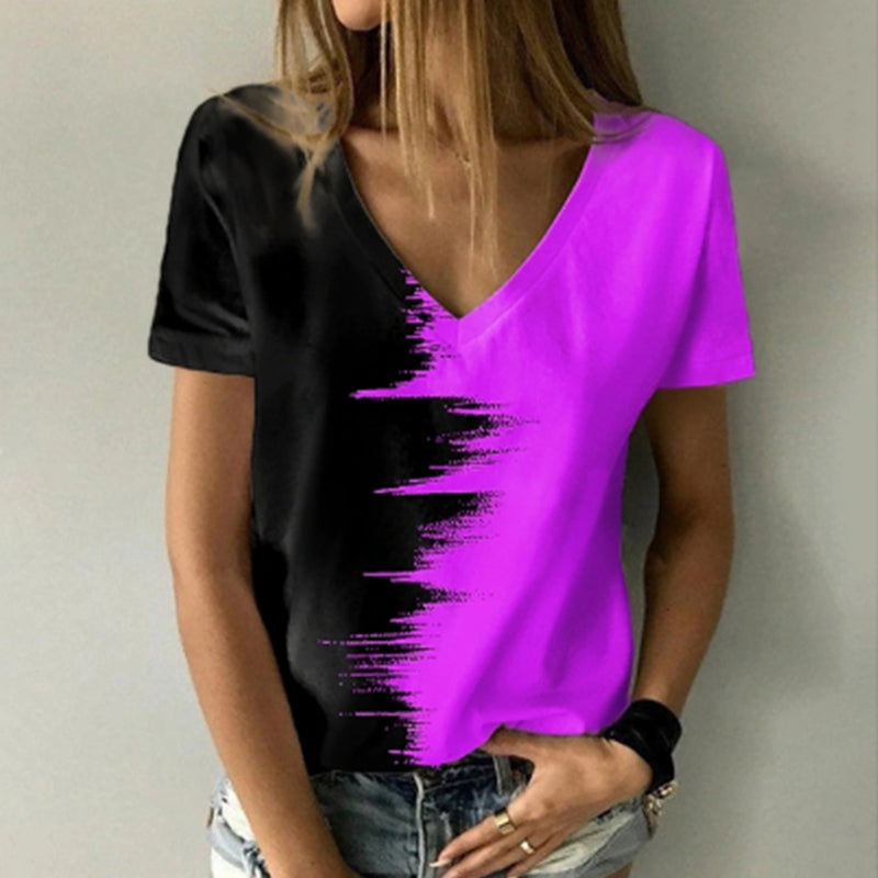 Digital Print V-Neck T-Shirt