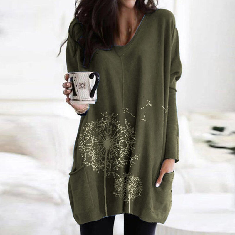 Women's Round Neck Printing Long-sleeved Top Sweater