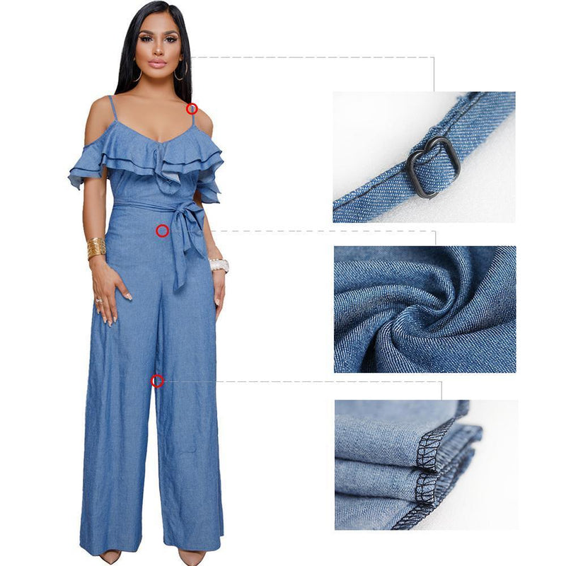 Sling Low-cut Ruffled Wide-leg Jumpsuit