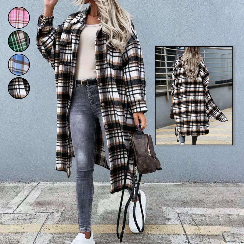 Women Plaid Lounge Shirt Coat