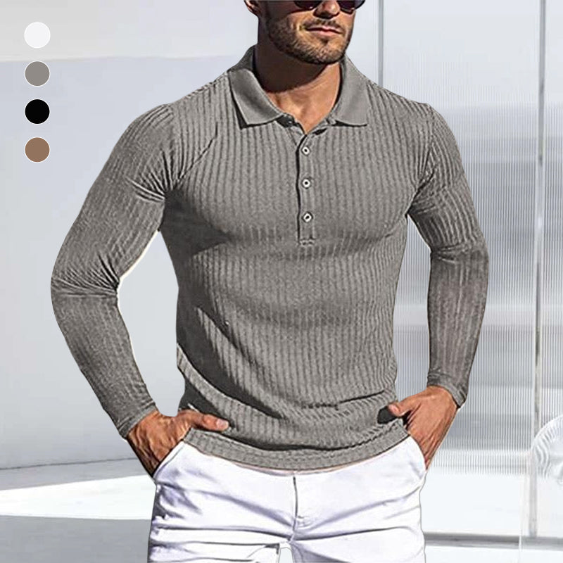 Stretch Vertical Long-sleeved Polo Sweater