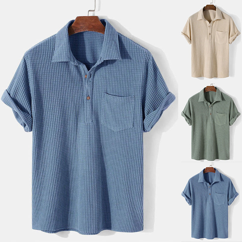 Men's Solid Color Waffle Casual Loose T-Shirt
