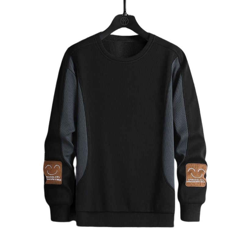 Thread Embroidery Colorblock Pullover Sweatshirt