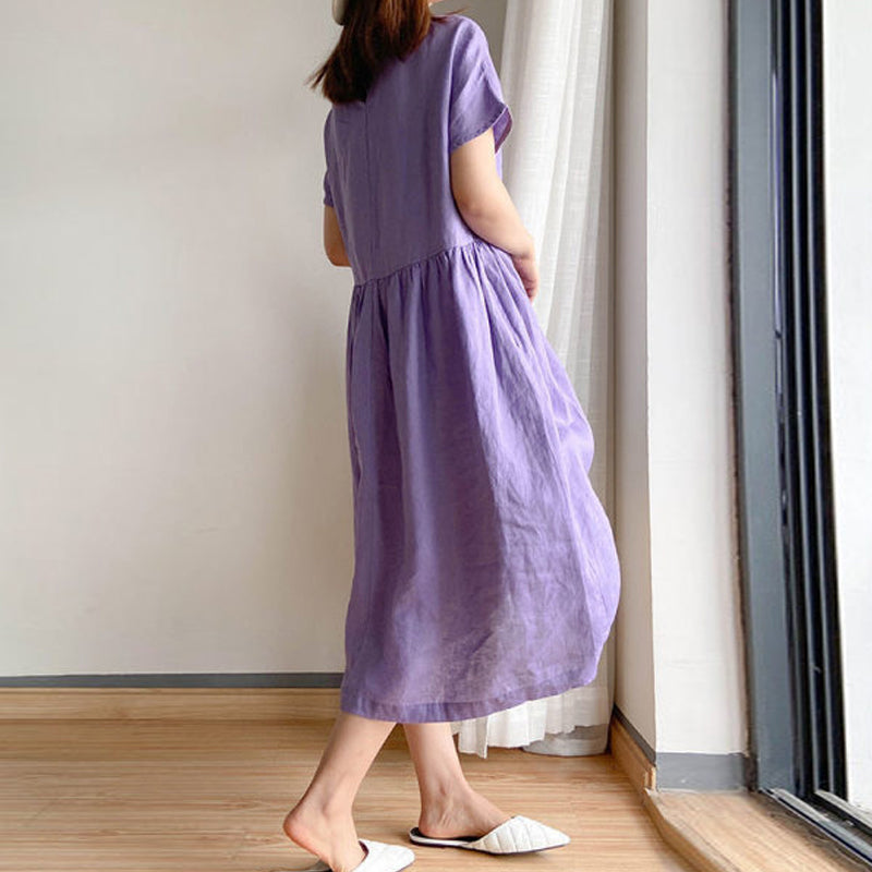 Simple Solid Color Short Sleeve Dress