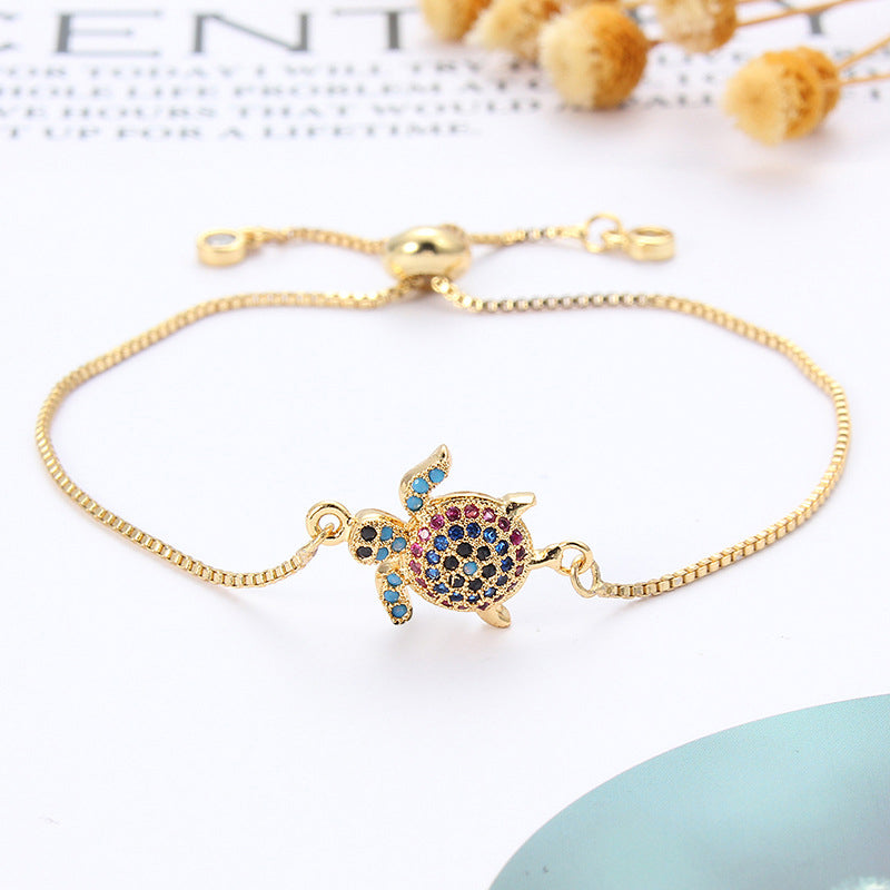 Zircon inlaid cute little turtle bracelet
