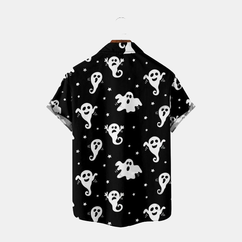 Men's Cute Ghost Print Halloween Short Sleeve Shirts