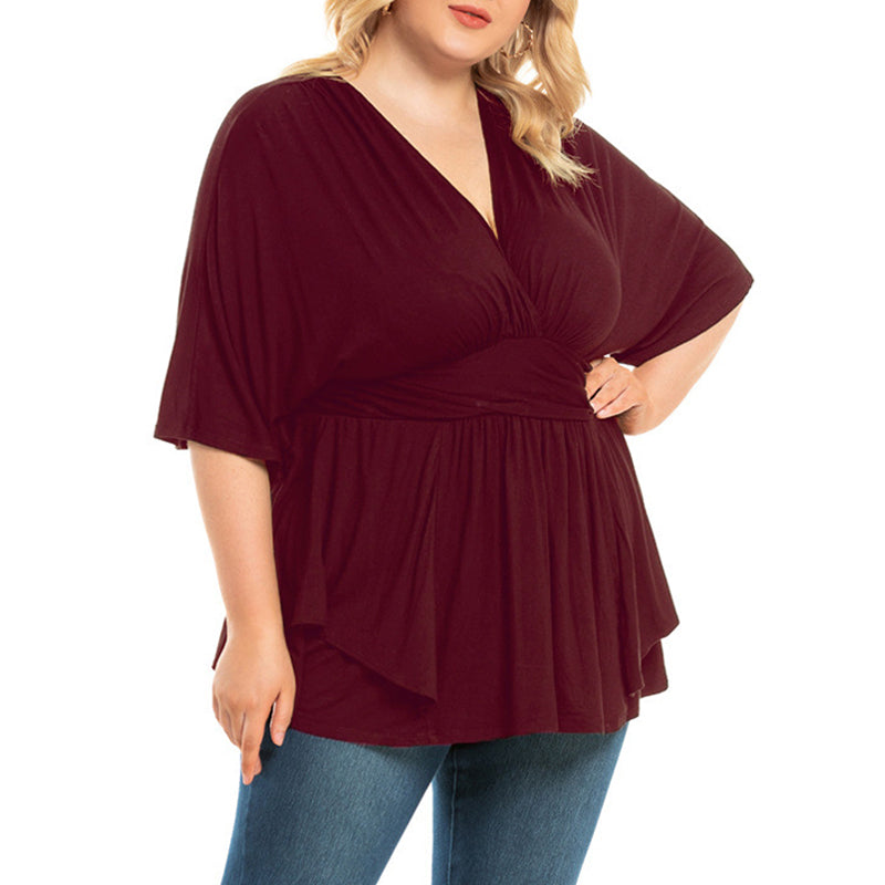 V-Neck Loose Solid Color Top