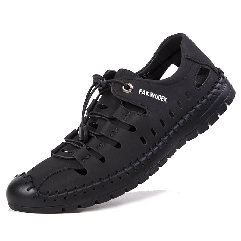 Aviator Wrapped Toe Hollow Leather Sandals