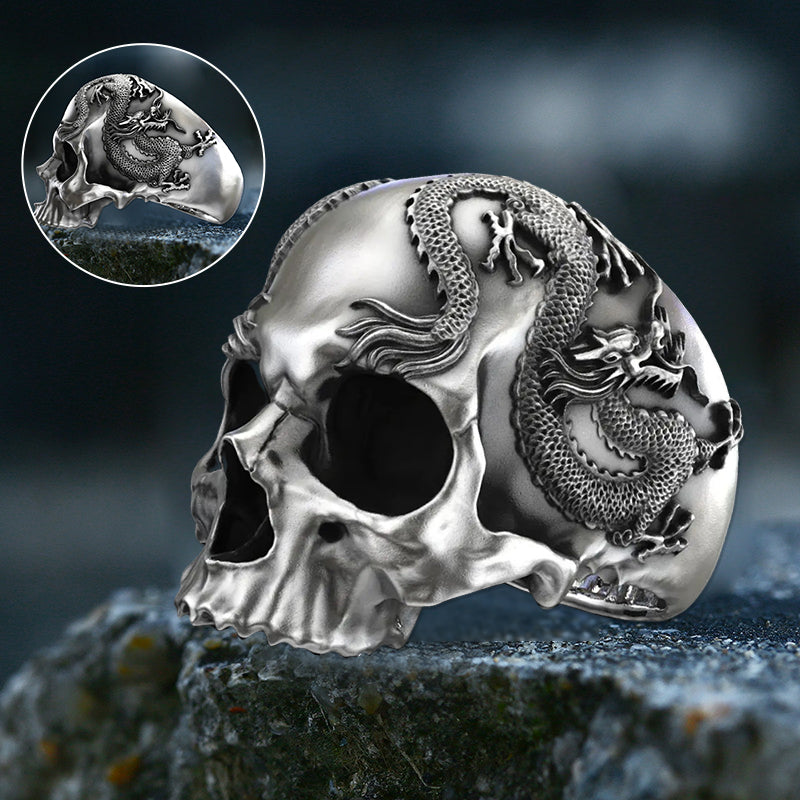 925 Silver Skull And Dragon Ring