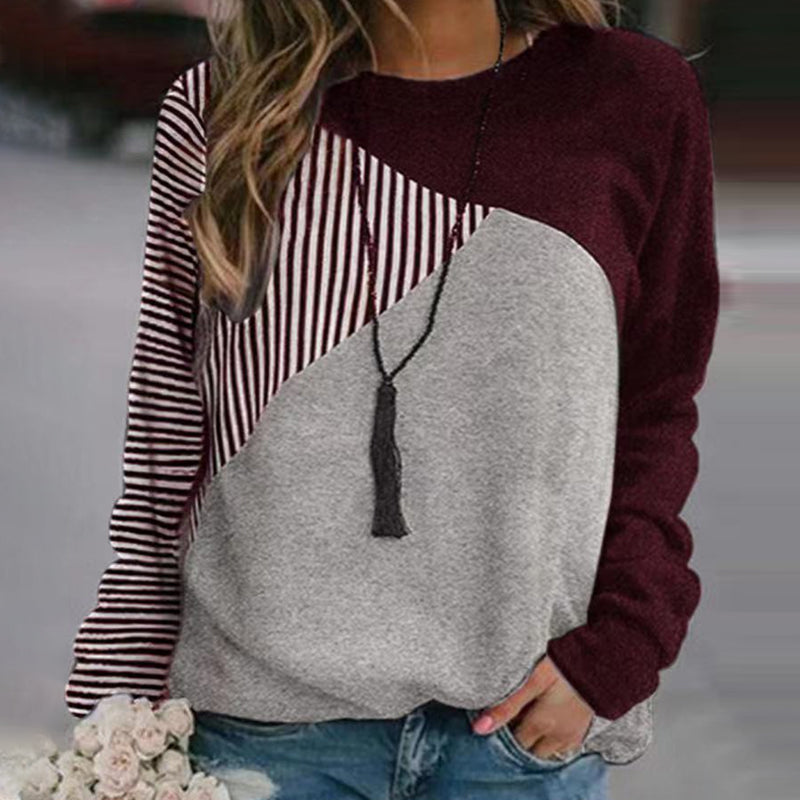 Striped Colorblock Crew Neck Sweatshirt