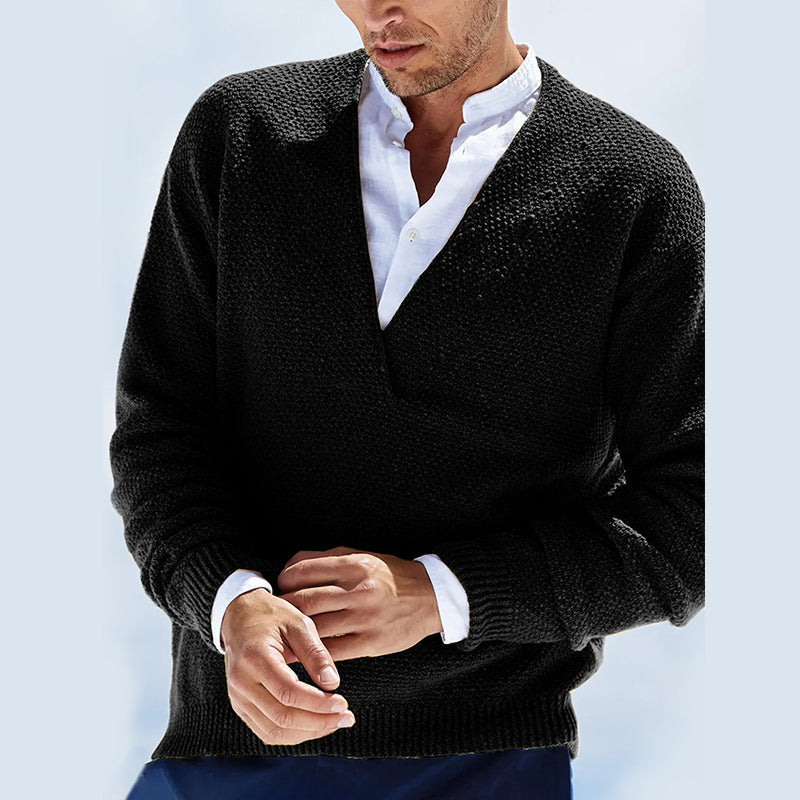 Solid Slim Long-sleeved V-neck Sweater