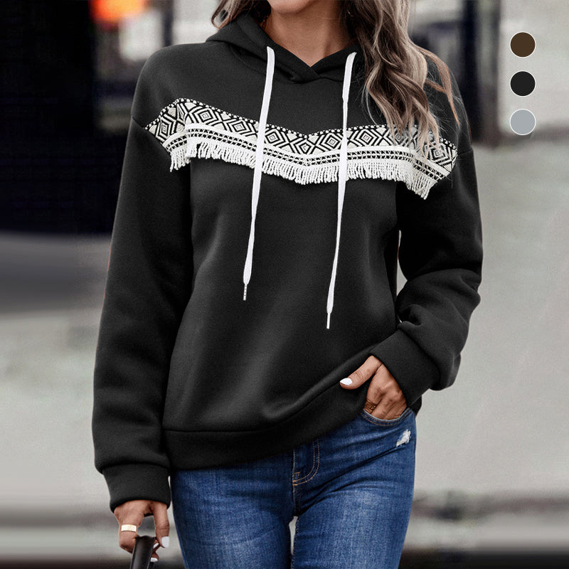 Hooded Appliquéd Lace Lounge Sweatshirt