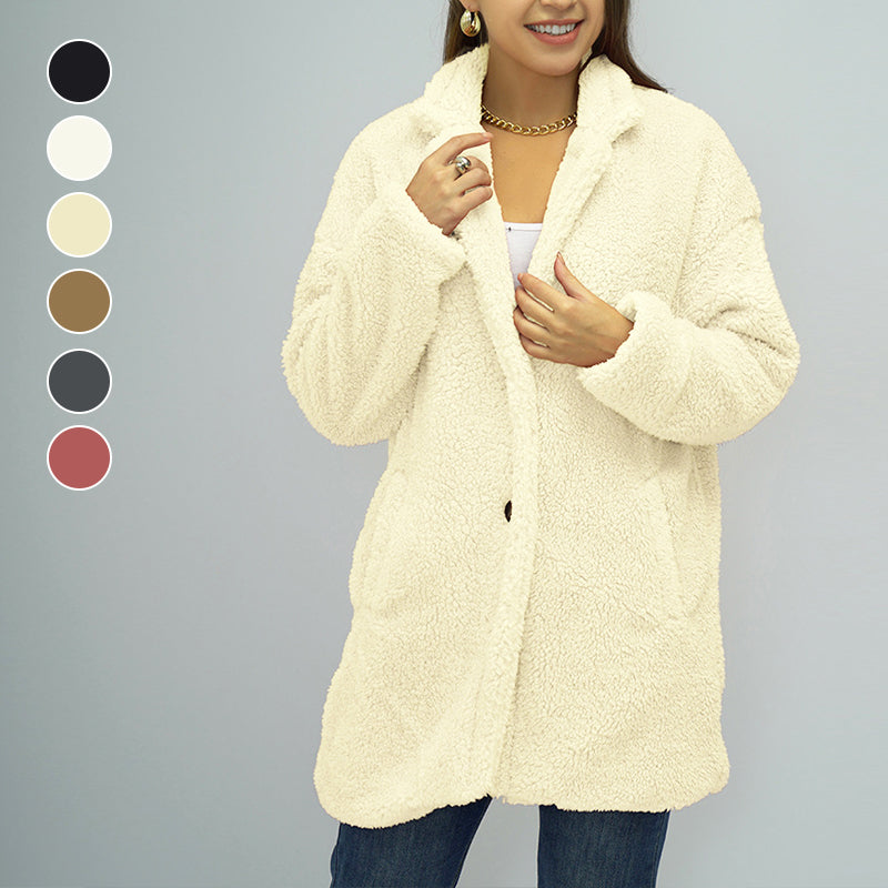 Ladies Double Sided Plush Warm Solid Color Coat