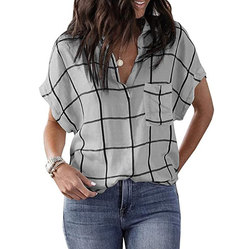 Plaid Print V-neck Shirt