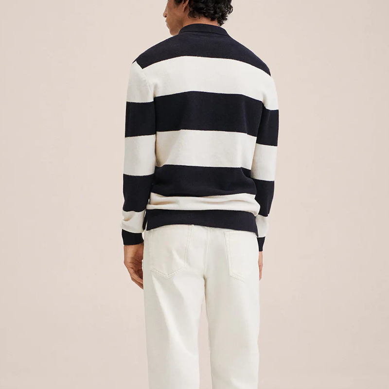 Lapel Half Button Contrast Striped Casual Pullover