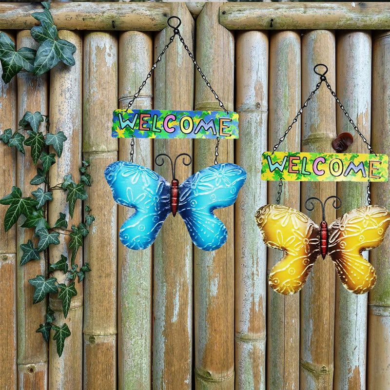 Wrought iron butterfly welcome sign