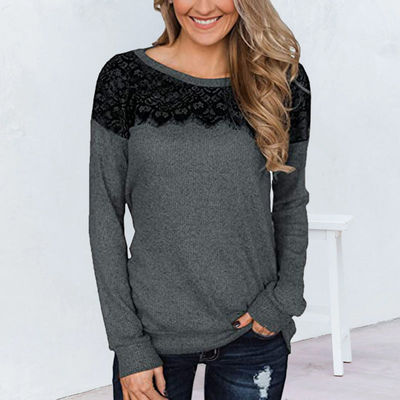 Lace Panel Solid T-Shirt