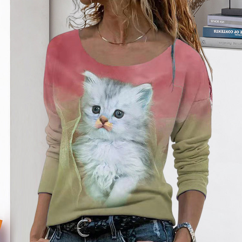 Cat Graphic Long Sleeve T-Shirt