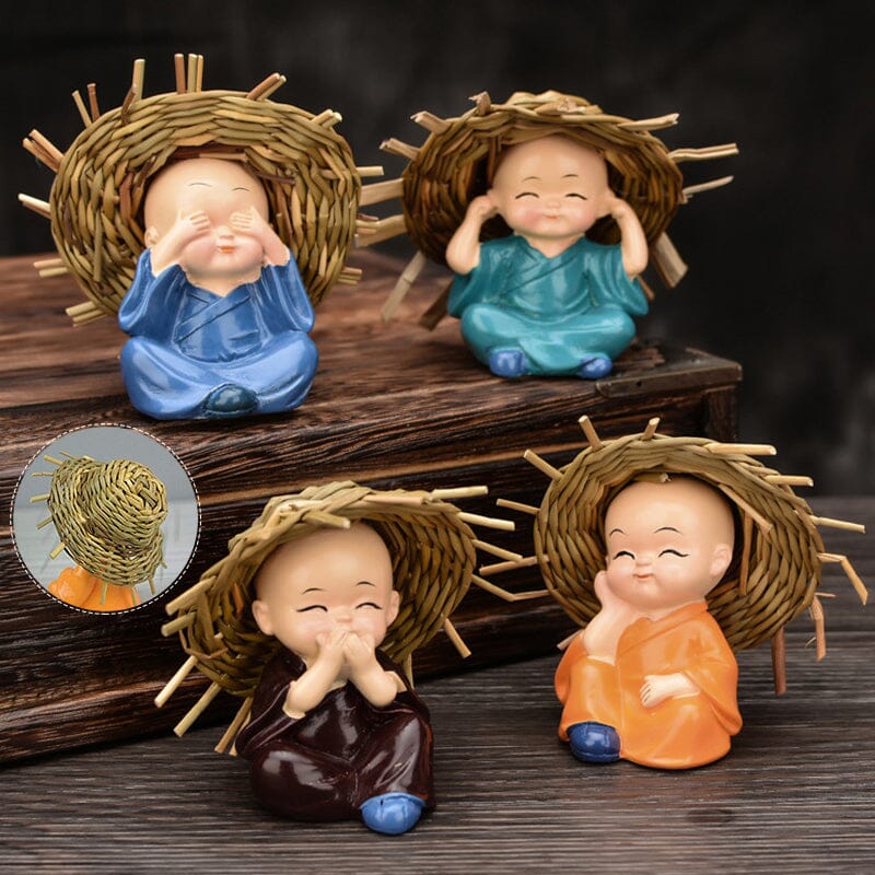 Polyresin Baby Hat Monk Buddha Idols (4pcs)