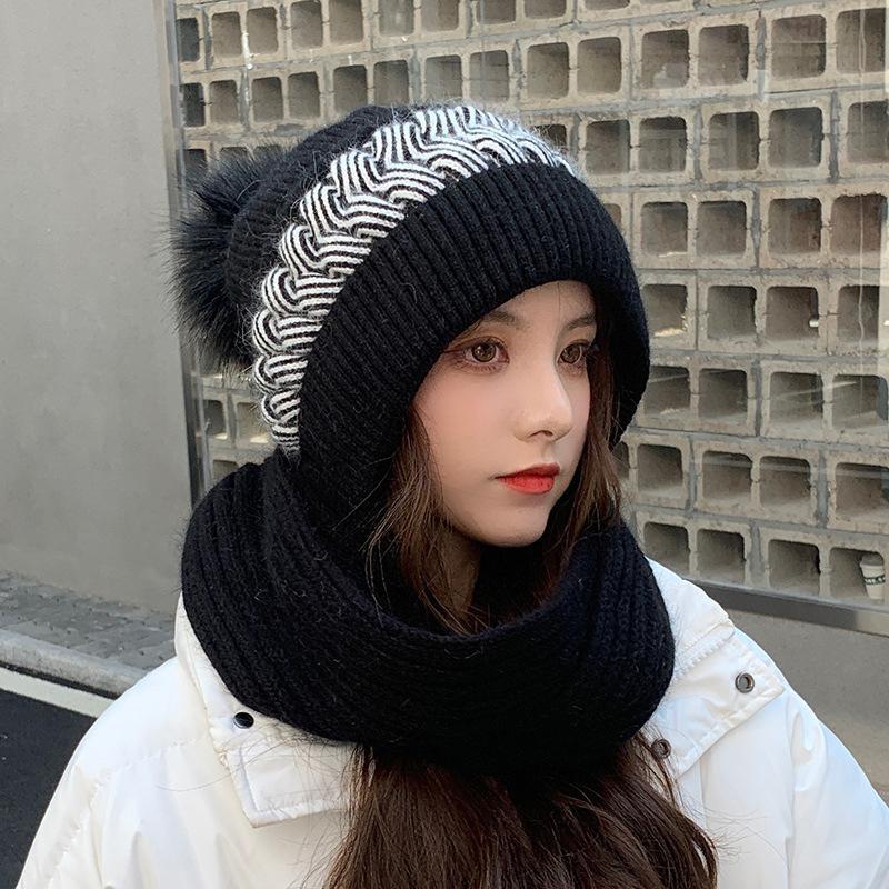 All-match cute knitted chunky hat scarf