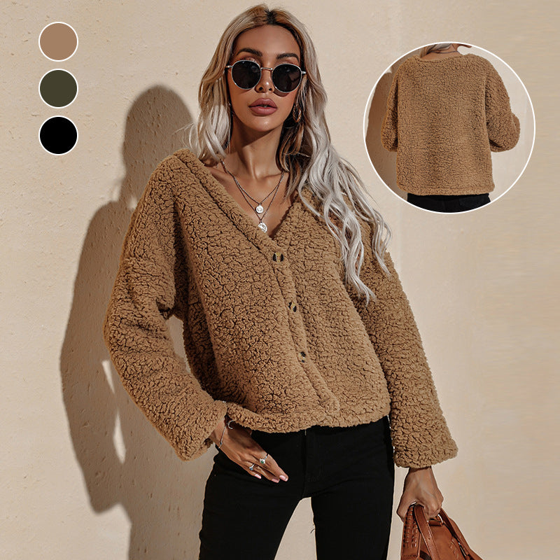 V-neck Plush Jacket
