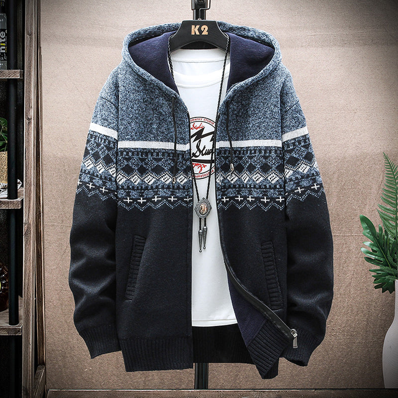 Hooded Cardigan Knitted Sweater