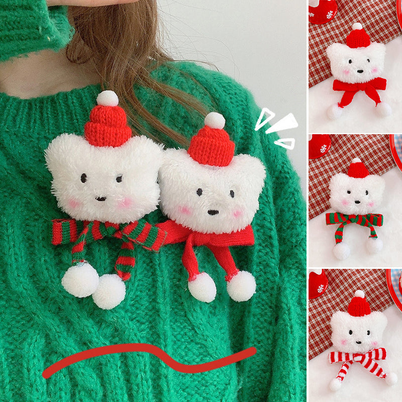 Plush Bear Christmas Brooch