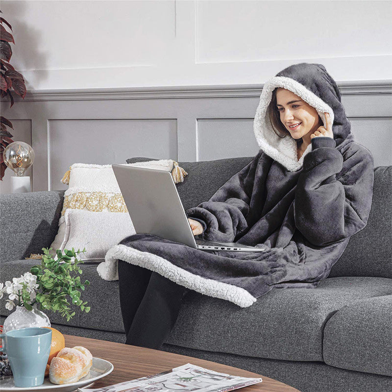 Casual Unisex Long Hooded  Wearable Blanket