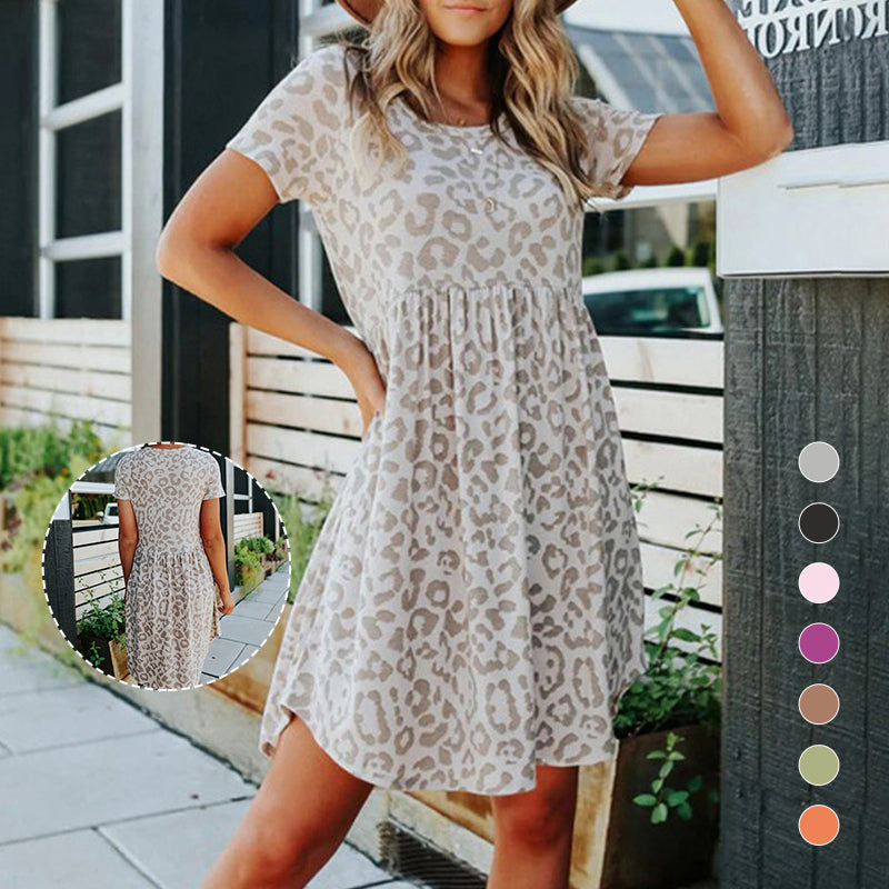 Leopard Print Round Neck Dress