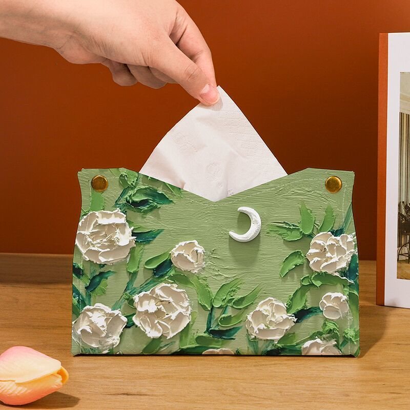 Tissue box with oil painting