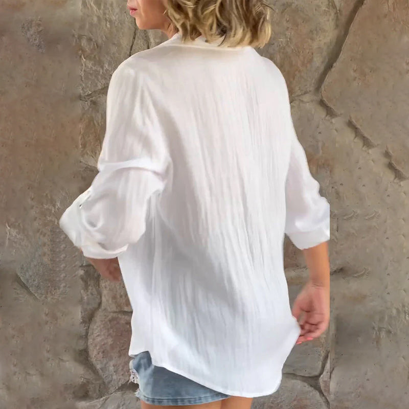 Solid Color Blouse with V-neck