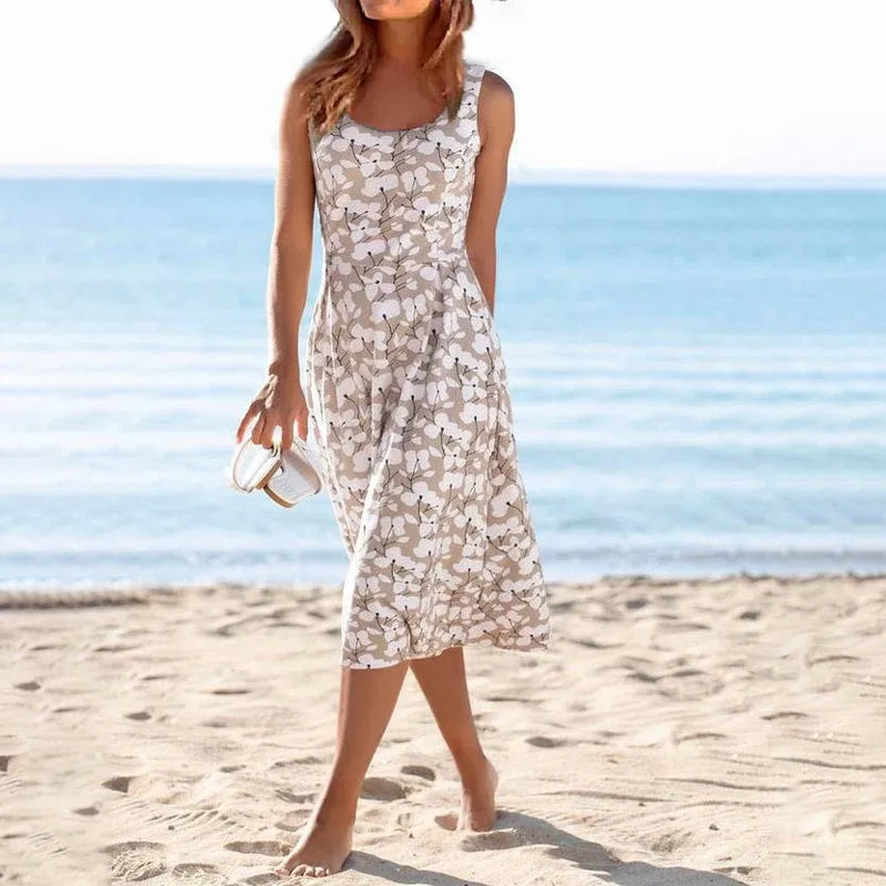 Round Neck Elegant Beach Sleeveless Midi Dresses