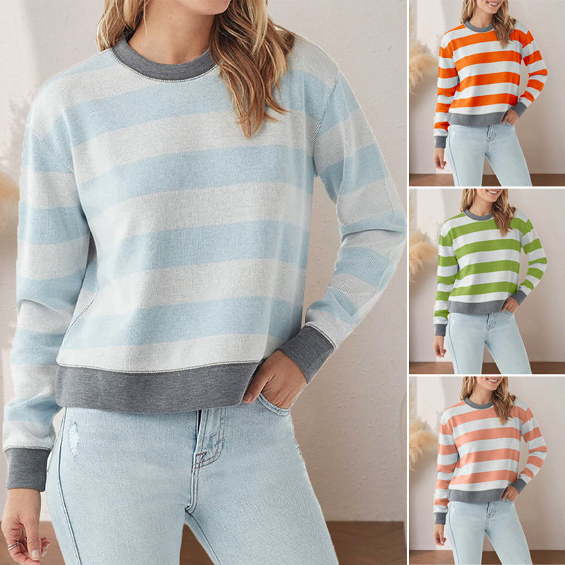 Round Neck Striped Fashion Slim Fit Long Sleeve Sweatshirt
