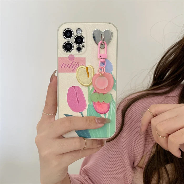 Cute Flower Case with Phone Lanyard