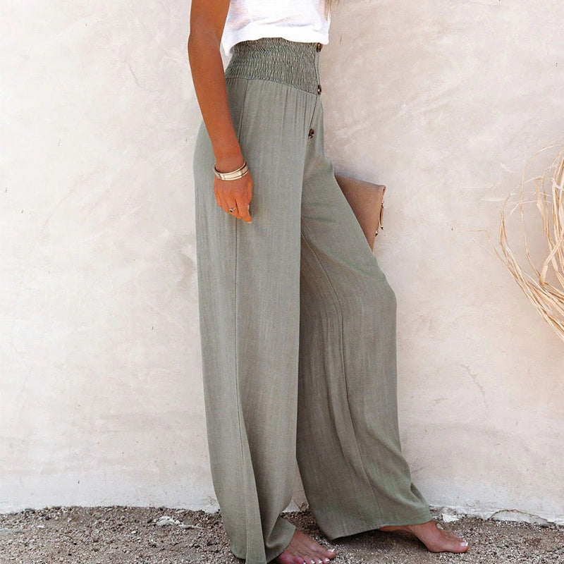 Cotton and Linen Elastic Wide Leg Pants