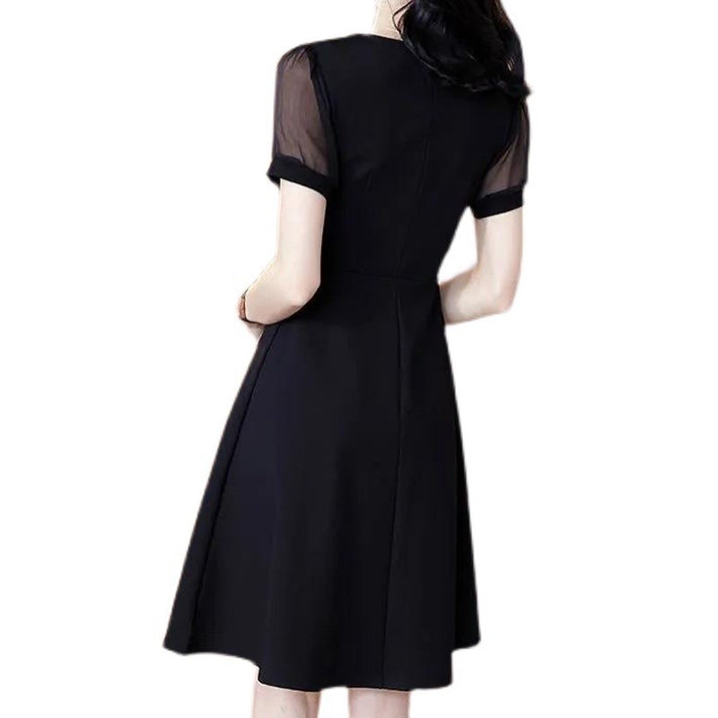 Square Neck Mesh Short Sleeve Dress