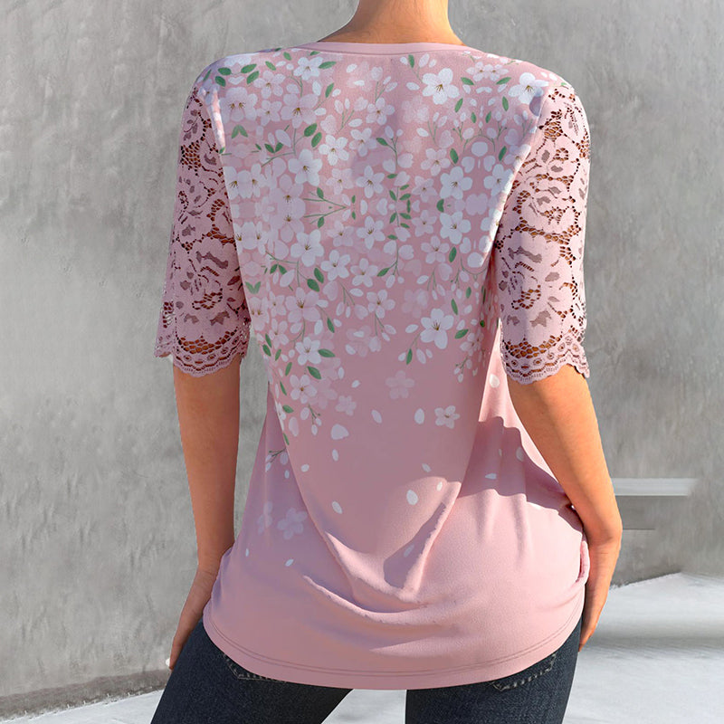 Floral Blouse with Lace Sleeves