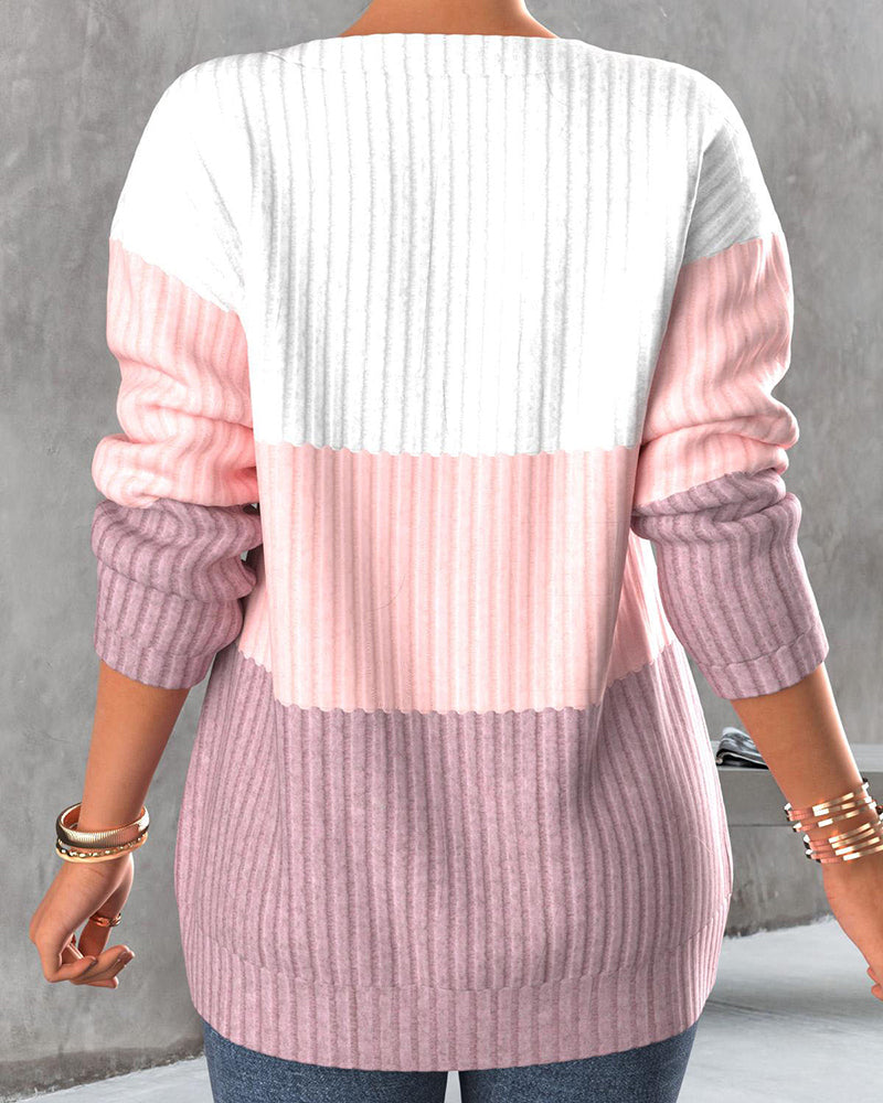 Color Block Zipper Blouse