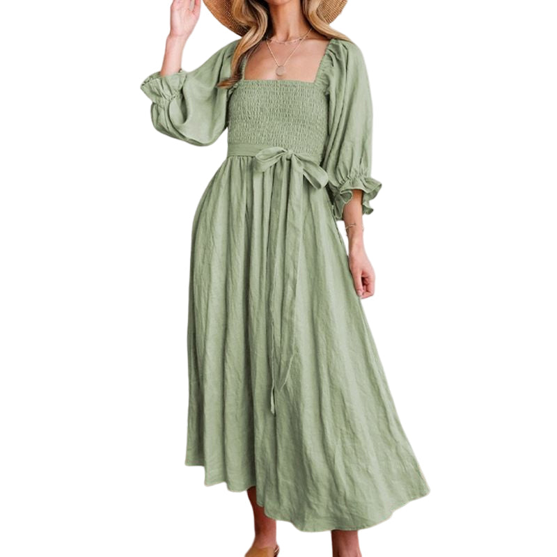 French Ruffled Lantern Sleeves Multi-wear Dress