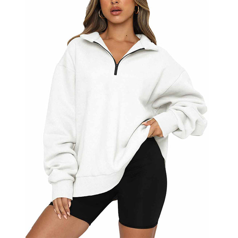 Lapel Zip Long Sleeve Sweatshirt