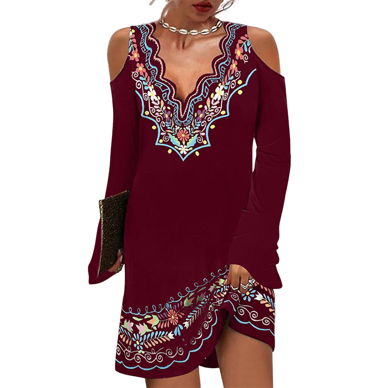 Ethnic Vintage Flared Long Sleeve Dress