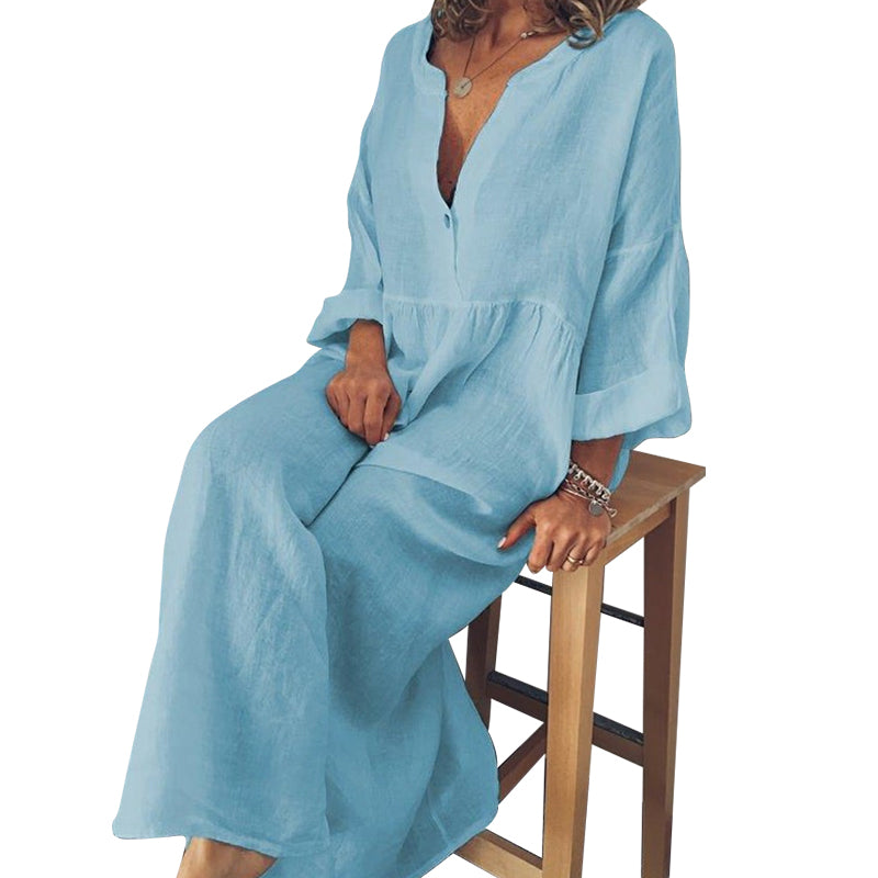 Cotton and Linen Long Sleeve Jumpsuit