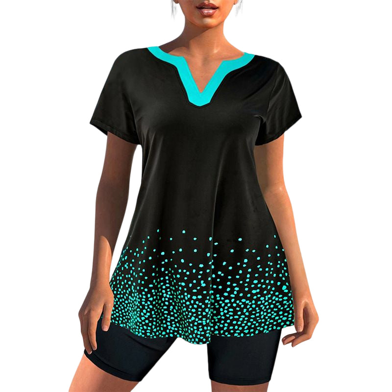 Conservative V Neck Polka Dot Swimsuit