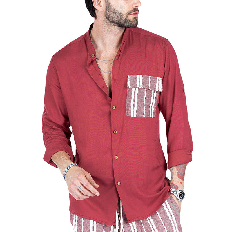 Men's Summer Color Contrast Patchwork Lapel Casual Shirt