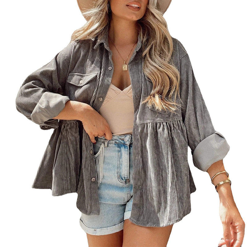Cardigan Lapel Corduroy Single Breasted Jacket