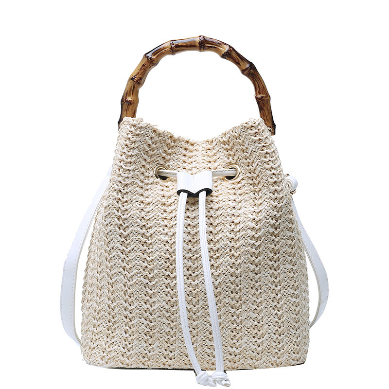 RATTAN STRAW BUCKET BAG