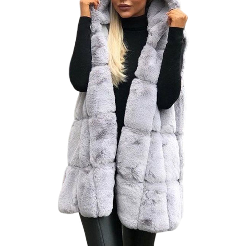 Hooded Jacket Faux Fur Vest Cardigan