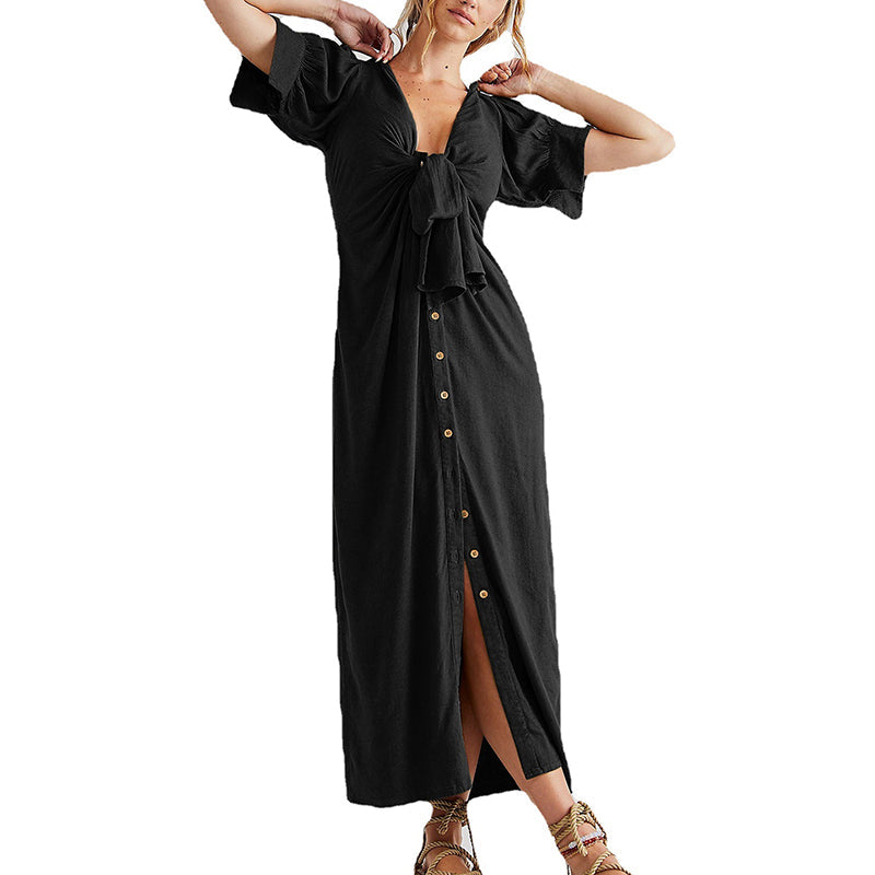 Tie Short Sleeve Loose Dress